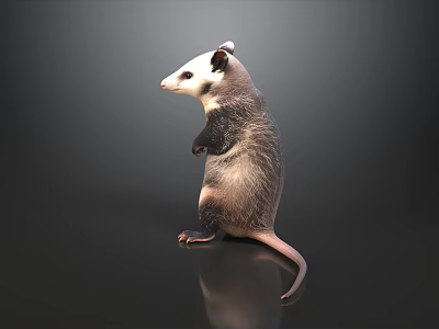 Standing Opossum 3D Model On Dark Background With Realistic Fur And Tail 3d model