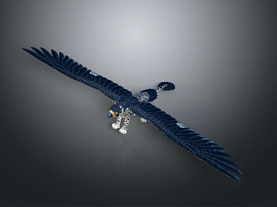 Warrior Riding Mechanical Eagle With Blue Metallic Wings And Sharp Claws Soaring 3d model