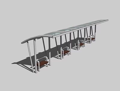 Modern Bus Shelter With Canopy Roof Metal Frame And Wooden Seats 3d model
