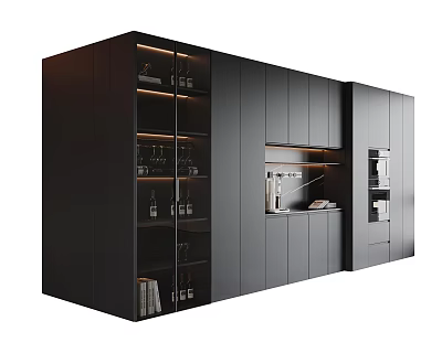 Modern Black Sideboard With Glass Doors Display Shelves And Storage Cabinets 3d model