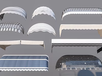 Various Stylish Awnings With Curved Striped And Patterned Designs For Outdoor Use 3d model