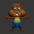 Cartoon Orange Squirrel with Big Eyes Cute Face Yellow Belly and Blue Pants