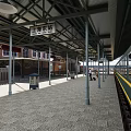 Train Station Platform With Covered Roof Green Train And Tiled Floor
