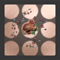 Cartoon Scene With Pink Rocks Blue Flowers Red Berries And Green Grass On Round Platforms