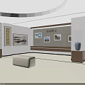 Modern Lobby Interior With Circular Ceiling Light Wooden Panel Walls Large Windows And Beige Sofas 3d model