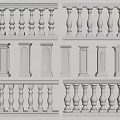 White Decorative Railings Featuring Various Baluster Designs And Architectural Post Styles 3d model
