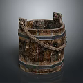 Vintage Wooden Barrel Decorative Ornament Set With Rope Handle And Metal Hoops