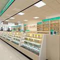 Modern Pharmacy Store Interior With Waiting Area Seats And Medicine Shelves