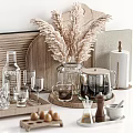 Rustic Kitchen Decorative Ornament Set With Wooden Cutting Boards Pampas Grass And Coffee Pot