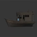 Wooden Boat With Small House Structure And White Bucket On Deck