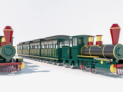 Garden Ornament Vintage Steam Train With Green Red Black And Yellow Carriages 3d model