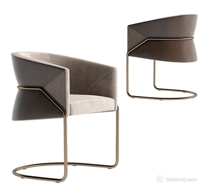 Elegant Modern Dining Chairs With Curved Back Upholstered Gray And Brown Seats And Metal Frame 3d model 
