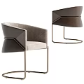 Elegant Modern Dining Chairs With Curved Back Upholstered Gray And Brown Seats And Metal Frame