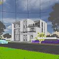 Modern Detached Villa Architecture Featuring Large Glass Windows Two Story Structure And Lush Greenery