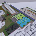 Vibrant Water Park With Winding Channels Slides And Urban Background Facilities