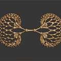 Detailed Golden Organ And Hair Structure With Intricate Mesh Design And Curved Patterns