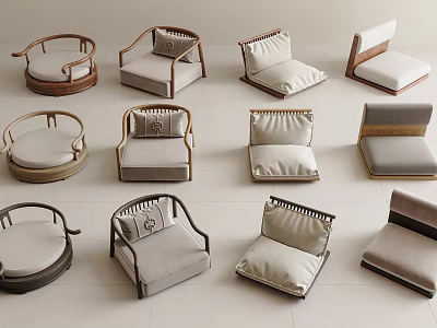 Modern Seating Collection With Wooden Frames And Fabric Cushions In Various Styles 3d model
