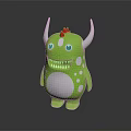 Cute Green Monster Game Character With White Horns Red Crest Big Eyes And Sharp Teeth