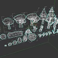 Low Poly Style Botanical Illustrations With Trees Stones and Mushrooms