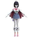 Short Black Haired Woman Wearing Sailor Uniform Red Bow Gray Skirt White Stockings Pink Shoes