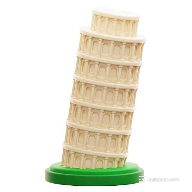 Leaning Tower With Multiple Levels Arched Windows Cream Colored And Green Base 3d model