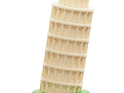 Leaning Tower With Multiple Levels Arched Windows Cream Colored And Green Base 3d model
