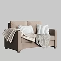 Cozy Light Brown Double Sofa With Striped Pillows and Patterned Blankets 3d model