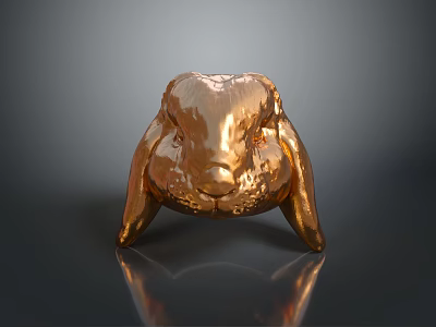 Shiny Golden Rabbit Head Sculpture With Metallic Finish On Dark Background 3d model