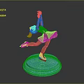 Girl Figure Skater In Green White Dress On Blue Pedestal Performing Ice Skating Pose