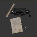 Vintage Telephone With Rolled Paper Old Map And Pen On Dark Surface
