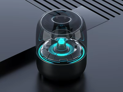 Modern Headphone Speaker With Transparent Cover And Blue Glowing Circular Design 3d model