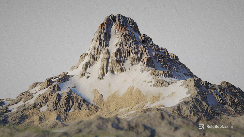 Garden Landscape Showcasing Snow Capped Rocky Peak Clear Rock Textures And Green Foot Vegetation 3d model 