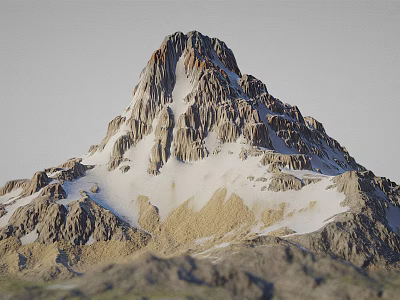 Garden Landscape Showcasing Snow Capped Rocky Peak Clear Rock Textures And Green Foot Vegetation 3d model