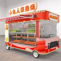 Red Mobile Food Cart For Takoyaki With Display Shelves And Illuminated Signboard