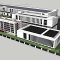 Modern Industrial Factory Building Exterior With Green Grassland Road Pedestrians Vehicles And Blue Sky