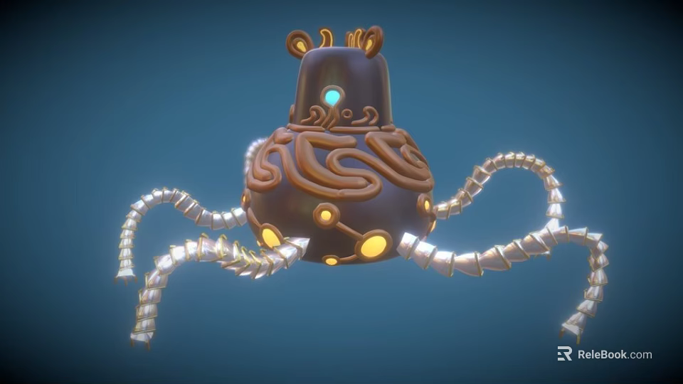 Game Movie Character With Brown Spiral Top Ear Blue Yellow Glowing Eyes And Silver Tentacles 3d model 