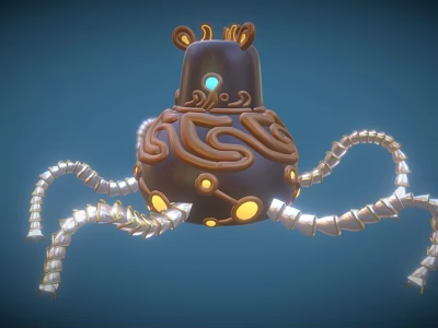 Game Movie Character With Brown Spiral Top Ear Blue Yellow Glowing Eyes And Silver Tentacles 3d model