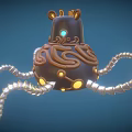 Game Movie Character With Brown Spiral Top Ear Blue Yellow Glowing Eyes And Silver Tentacles