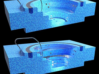Curved Built in Bathtub with Blue Mosaic Tiles and Subtle Lighting Design 3d model
