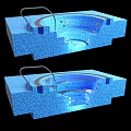 Curved Built in Bathtub with Blue Mosaic Tiles and Subtle Lighting Design