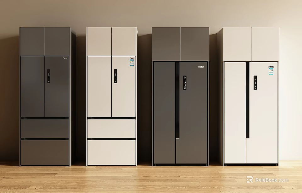 Modern Fridge Freezers In Various Colors And Styles For Home Interior 3d model 