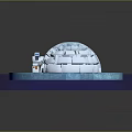 Cartoon Igloo Scene On Ice Surface With Blue Base And Small Door 3d model