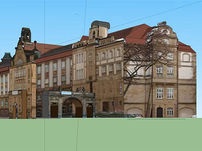 Historic Building Exterior With Red Roof Arched Doors Windows And Tower 3d model