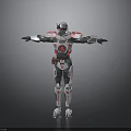Futuristic Humanoid Robot In Mechanical Armor With Red White Details And Outstretched Arms