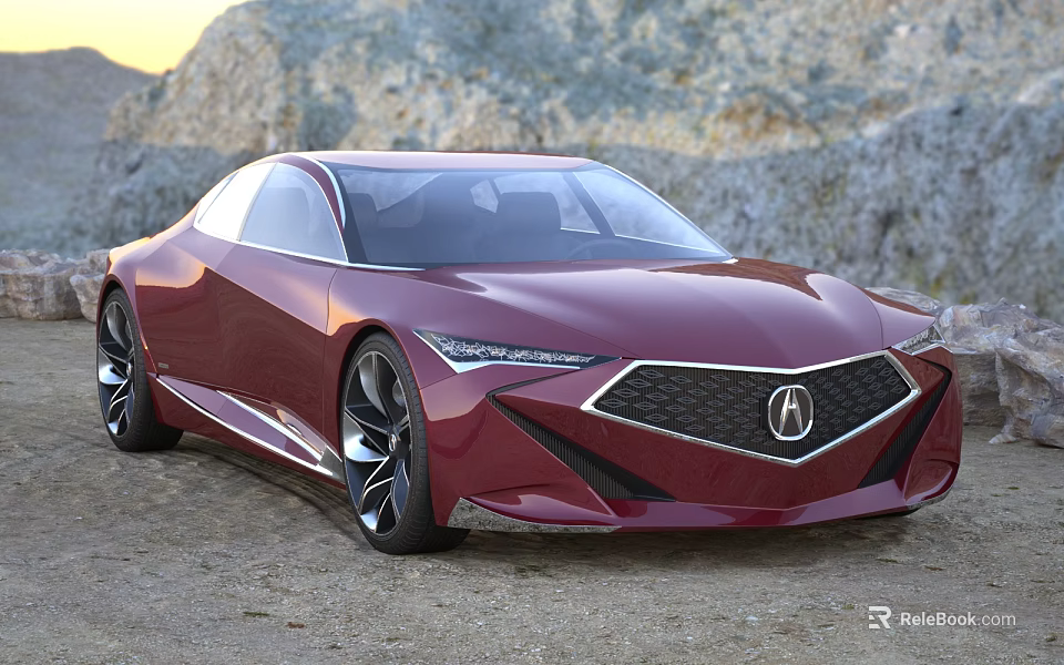 Red Acura Sports Car With Sleek Design Modern Exterior And Mountain Landscape 3d model 