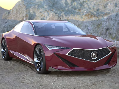 Red Acura Sports Car With Sleek Design Modern Exterior And Mountain Landscape 3d model