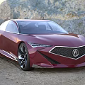 Red Acura Sports Car With Sleek Design Modern Exterior And Mountain Landscape