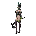 Elf Creature Female Character Wearing Black Green Outfit With Mask Axe Dagger And Boots