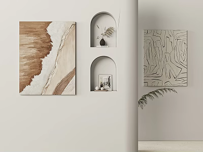 Minimalist Wall Decor With Abstract Artworks Arched Niches And Decorative Elements 3d model