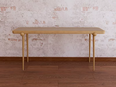 Wooden Minimalist Console Table In Entryway Against Textured Wall And Wooden Floor 3d model